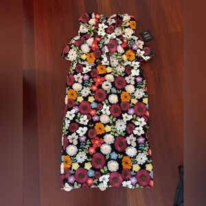 Fabulous Display Black Multi 3D Floral Strapless Midi Dress